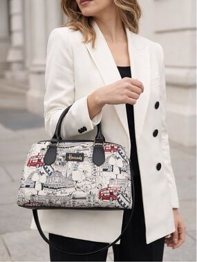 Harrods London Print Satchel Bag Top Handle Crossbody Purse